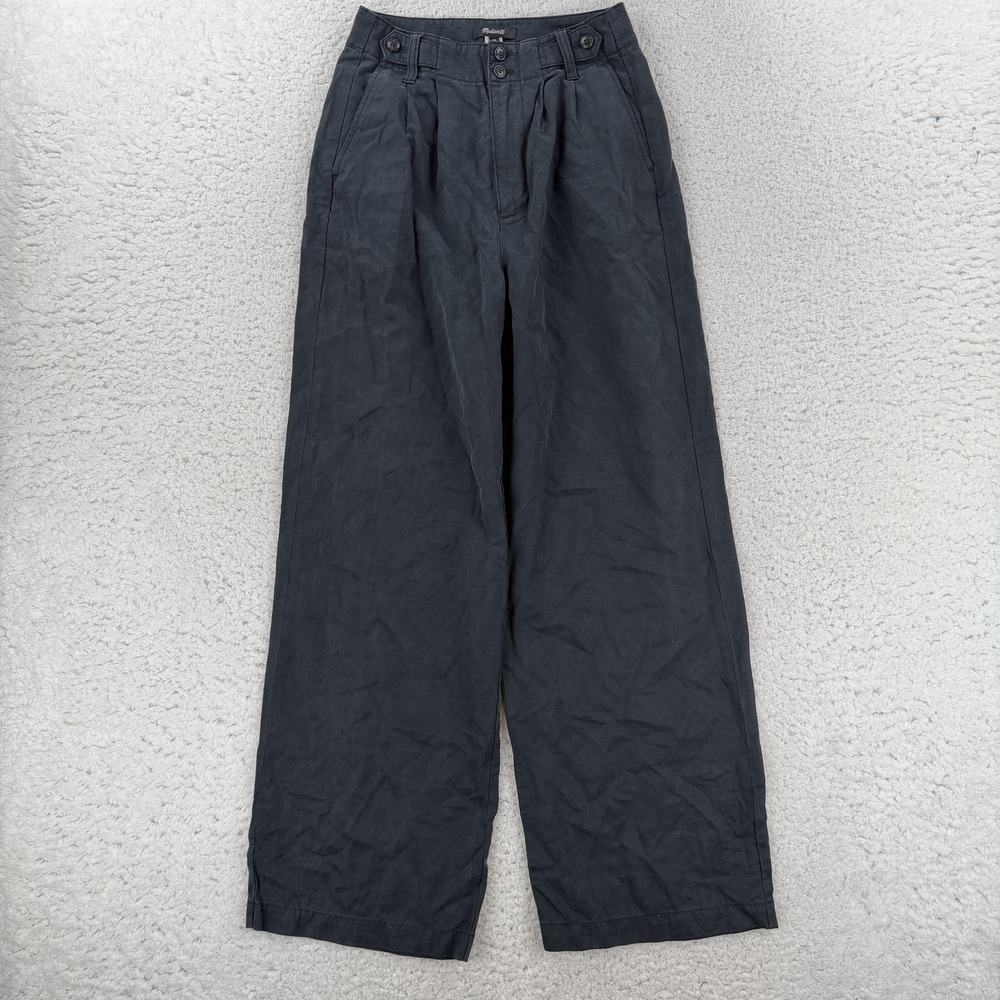 Madewell Pants Womens 00 Gray Chino Twill High Rise Wide Leg Pleated Relaxed